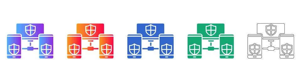 Mobile Device Cybersecurity Network Icon Set Illustrazione stock