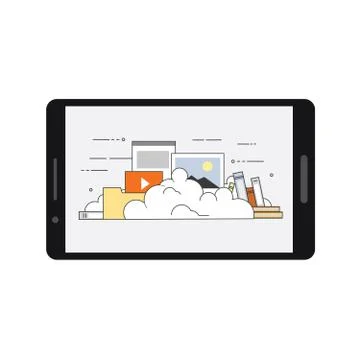 Mobile device data cloud storage security flat design vector illustration Stock Illustration