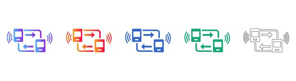 Mobile Device Data Sync and Transfer Icon Set 库存插图