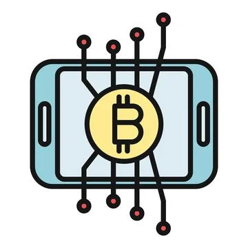 Mobile device displaying bitcoin cryptocurrency technology network Stock Illustration