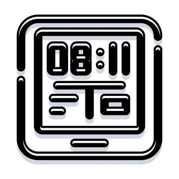 Mobile device displaying digital interface and time icon Stock Illustration