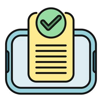 Mobile device displaying document with green checkmark approval Illustrazione stock