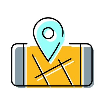 Mobile device displaying map with location pin Stock Illustration