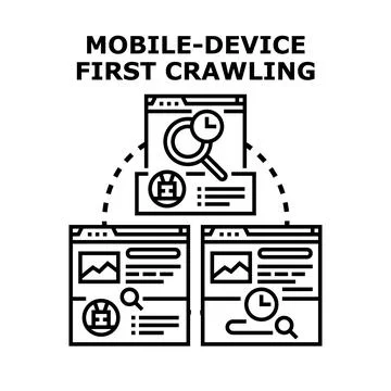 Mobile device first crawling indexing web pages concept Stock Illustration