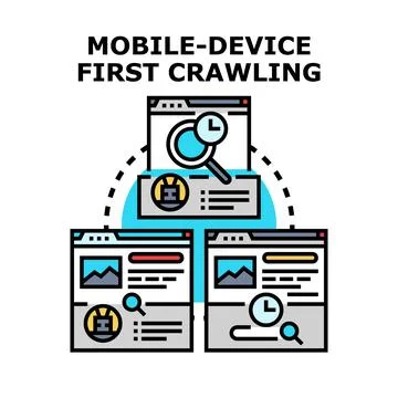 Mobile device first crawling indexing web pages concept Illustrazione stock