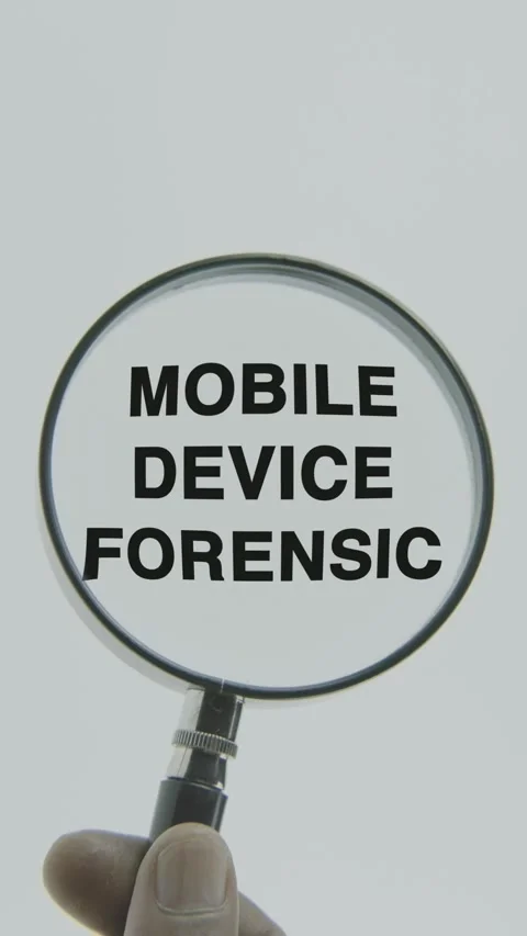 Mobile device forensic text or word highlighted by a magnifying glass Stock Footage 303485504