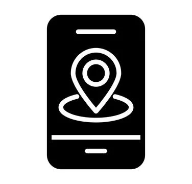 Mobile Device Icon Featuring Location Pin and Navigation Symbol Design Stock Illustration