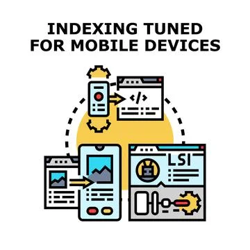 Mobile device indexing optimizing website content Stock Illustration