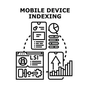 Mobile device indexing process for online content ranking Stock Illustration