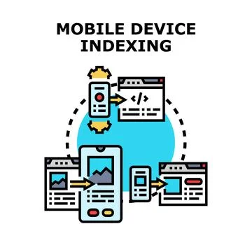 Mobile device indexing process for web content optimization Illustrazione stock