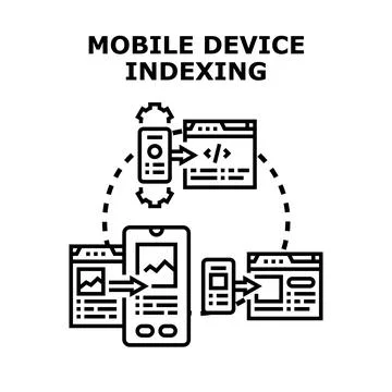 Mobile device indexing process for web content optimization Stock Illustration