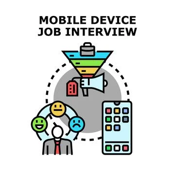 Mobile device job interview recruitment selection process 库存插图