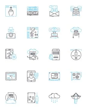 Mobile device linear icons set. smartph, tablet, phablet, smartwatch, earbuds Stock Illustration