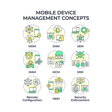 Mobile device management multi color concept icons Stock Illustration