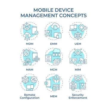 Mobile device management soft blue concept icons Illustrazione stock