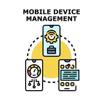 Mobile device management system connecting corporate smartphones Stock Illustration