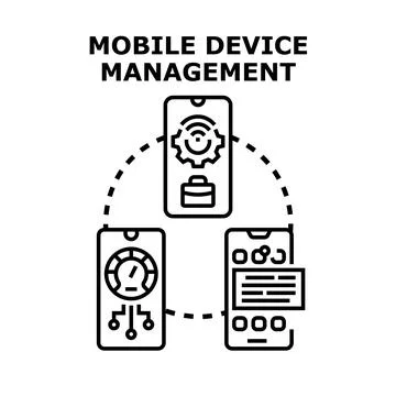 Mobile device management system connecting corporate smartphones Stock Illustration