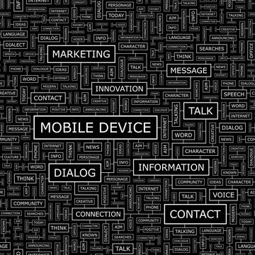MOBILE DEVICE MOBILE DEVICE. Seamless pattern. Word cloud illustration. Co... Stock Photos