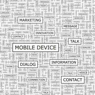 MOBILE DEVICE MOBILE DEVICE. Seamless pattern. Word cloud illustration. Co... Foto stock