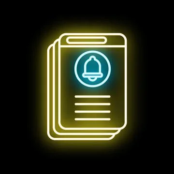 Mobile device notifications bell neon icon Stock Illustration