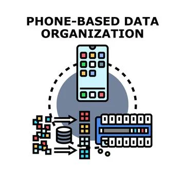 Mobile device organizing digital information data vector icon Illustrazione stock