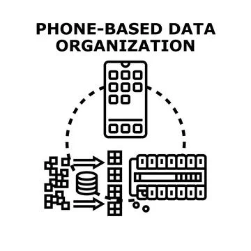 Mobile device organizing digital information data vector icon Stock Illustration