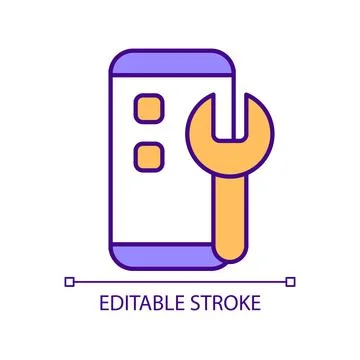 Mobile device repair and setup RGB color icon Stock Illustration