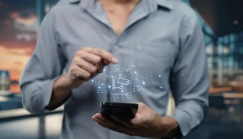 Mobile Device with Security Camera Interface Icon Stock Photos