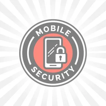 Mobile device security icon with padlock and smartphone symbol badge. Stock Illustration