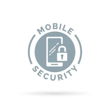 Mobile device security icon with padlock and smartphone symbol. Stock Illustration