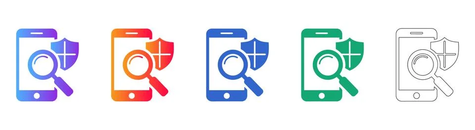Mobile Device Security Scan Icon Set Stock Illustration