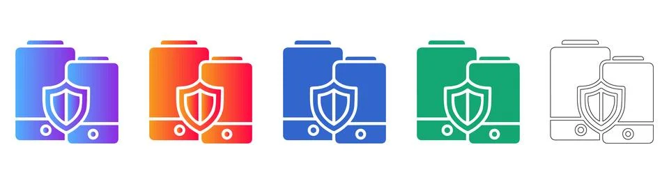 Mobile Device Security Shield Icons Set Stock Illustration