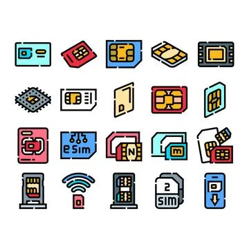 Mobile device sim and esim cards collection Stock-Illustration