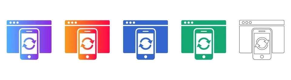 Mobile Device Synchronization UI Icons Stock Illustration