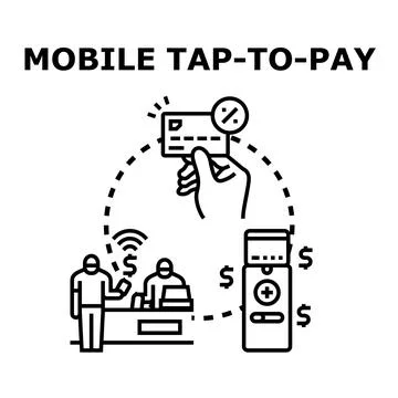 Mobile device tap to pay for purchases concept illustration 库存插图