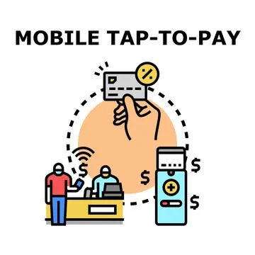 Mobile device tap to pay for purchases concept illustration Stock Illustration