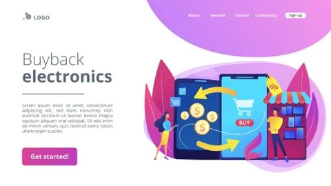 Mobile device trade-in concept landing page. Stock Illustration