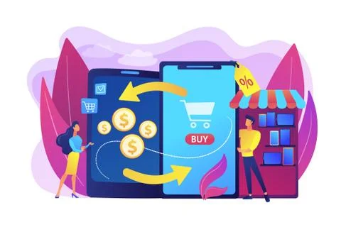 Mobile device trade-in concept vector illustration. Stock Illustration