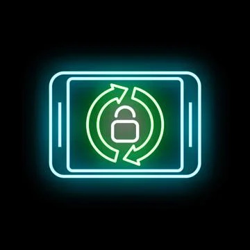 Mobile device unlocking security process neon symbol 스톡 일러스트