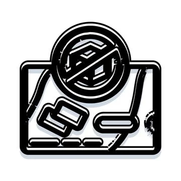 Mobile device use prohibition flat black icon Stock Illustration