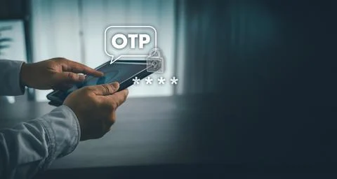 Mobile device verifying identity with OTP code. Concept of cybersecurity an.. Stock Photos