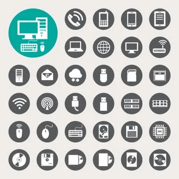 Mobile devices , computer and network connections icons set. Illustrazione stock