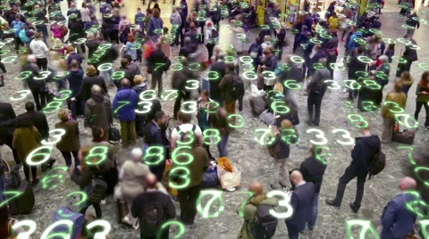 Mobile devices emitting data in a crowd of people. Video stock 62428882