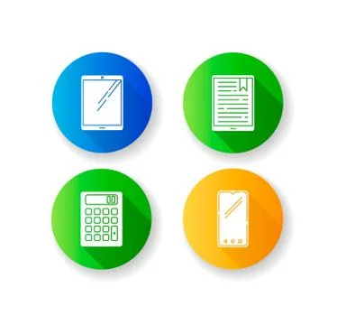 Mobile devices flat design long shadow glyph icons set. Pocket electronic Stockillustratie