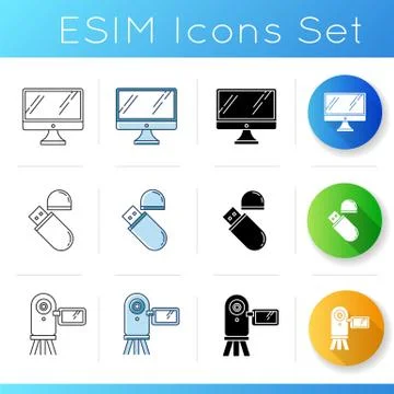 Mobile devices icons set. Electronic gadgets. Smart technology. Desktop computer Illustrazione stock