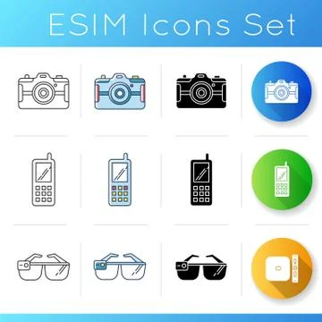 Mobile devices icons set. Handheld electronic gadgets. Smart technology. Camera Stock Illustration