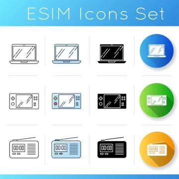 Mobile devices icons set. Handheld electronic gadgets. Smart technology. Laptop Illustrazione stock