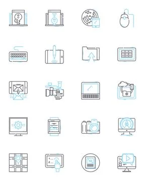 Mobile devices linear icons set. Smartphs, Tablets, Wearables, Phablets, Mobiles Stock Illustration