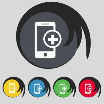 Mobile devices sign icon. mobile with symbol plus. Map pointers information b 스톡 일러스트