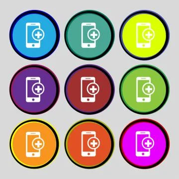 Mobile devices sign icon. mobile with symbol plus. Map pointers information b 스톡 일러스트